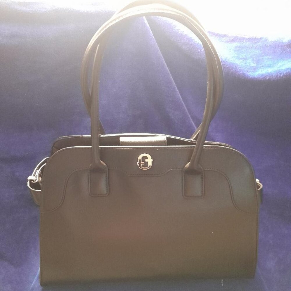 Time and Tru Women's Maxwell Faux Leather Satchel Bag, Black with Tags